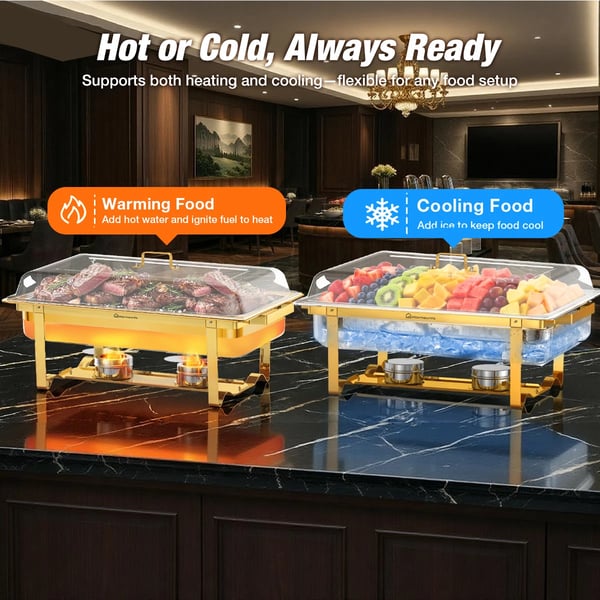 Chafing Dish Buffetvarmer - 4-pak - 10 l - Firkantet - Rustfrit stål 201 - Til buffet, catering, fest - Brun
