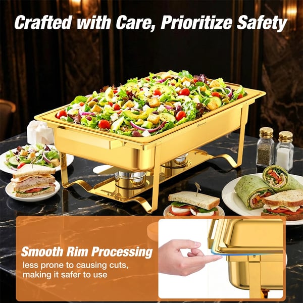 Chafing Dish Buffetvarmer - 4-pak - 10 l - Firkantet - Rustfrit stål 201 - Til buffet, catering, fest - Brun