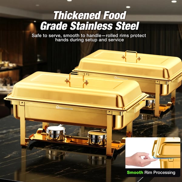 Chafing Dish Buffetvarmer - 4-pak - 10 l - Firkantet - Rustfrit stål 201 - Til buffet, catering, fest - Brun