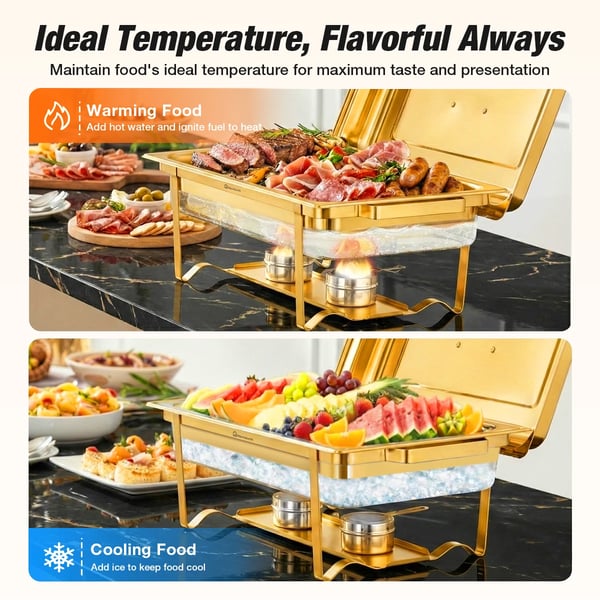 Chafing Dish Buffetvarmer - 4-pak - 10 l - Firkantet - Rustfrit stål 201 - Til buffet, catering, fest - Brun