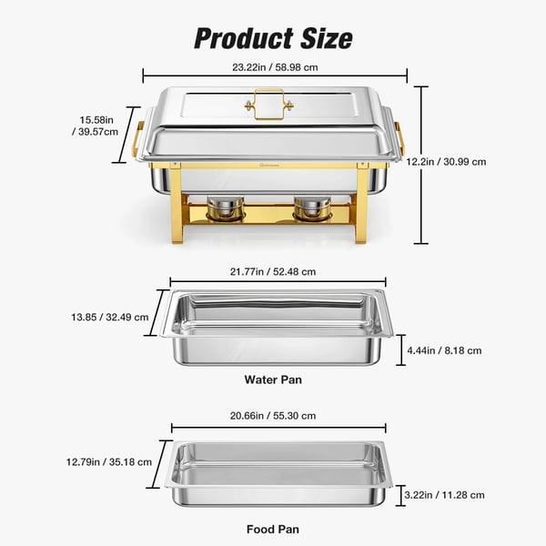 Chafing Dish Buffetsæt - Chafer Buffetvarmer - 4-pak - 10 L - Rustfrit Stål - Fuld størrelse bakke - Brun