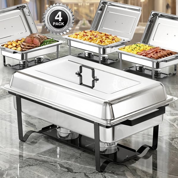 Chafing dish buffetsæt - Madvarmer - 4-pak - 10 l - Rustfrit stål - Bakke i fuld størrelse - Sølv