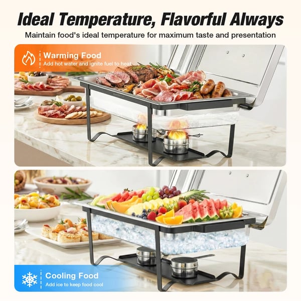 Chafing dish buffetsæt - Madvarmer - 4-pak - 10 l - Rustfrit stål - Bakke i fuld størrelse - Sølv