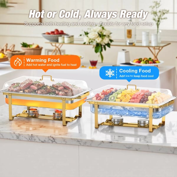 Chafing Dish Buffetsæt - Chafer Buffetvarmer - 4-pak - 10 L - Rustfrit Stål - Fuld størrelse bakke - Brun
