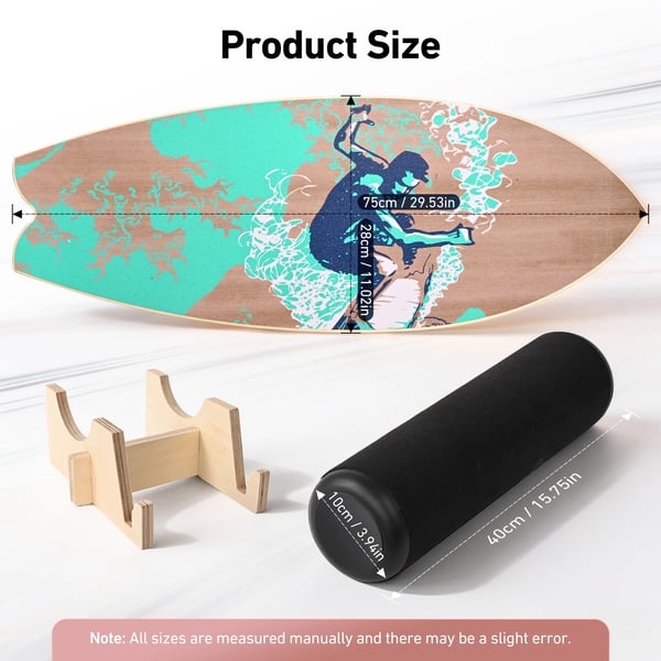 Balance Board - Tasapainolauta aikuisille - Pähkinäpuu - Tasapaino- ja core-harjoittelu - Jalat - Unisex - Surf/Snowboard/Jooga - Sininen