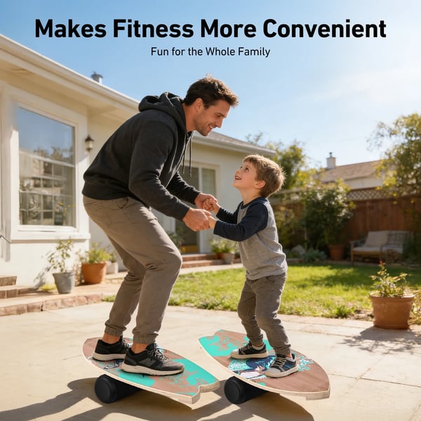 Balance Board - Tasapainolauta aikuisille - Pähkinäpuu - Tasapaino- ja core-harjoittelu - Jalat - Unisex - Surf/Snowboard/Jooga - Sininen