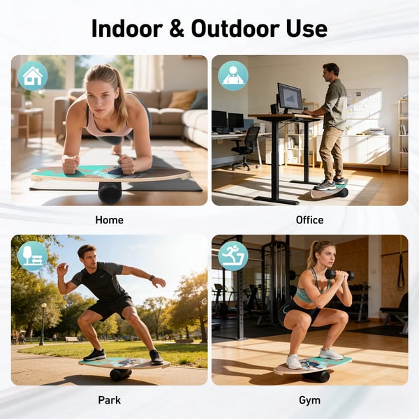 Balance Board - Tasapainolauta aikuisille - Pähkinäpuu - Tasapaino- ja core-harjoittelu - Jalat - Unisex - Surf/Snowboard/Jooga - Sininen