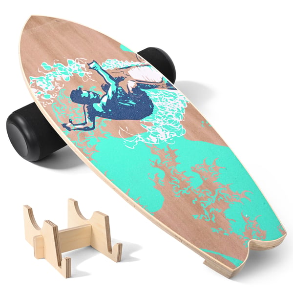 Balance Board - Tasapainolauta aikuisille - Pähkinäpuu - Tasapaino- ja core-harjoittelu - Jalat - Unisex - Surf/Snowboard/Jooga - Sininen