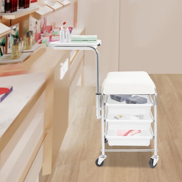 Manicure- og pedicurevogn - Salonvogn - Metalramme - Fritstående - Til værktøjsopbevaring - Hvid