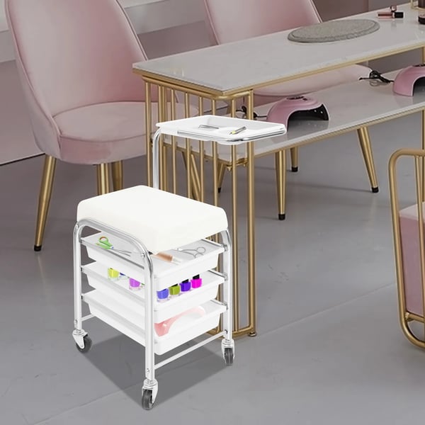 Manicure- og pedicurevogn - Salonvogn - Metalramme - Fritstående - Til værktøjsopbevaring - Hvid