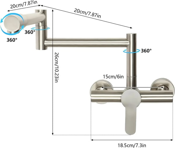 Køkkenarmatur - Vandhane - 360° Drejbar - Massiv Messing - G1/2 Tilslutning - Sølv