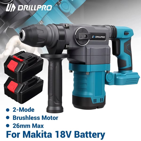 Poravasara - Akkukäyttöinen - 18V Harjaton - 2 Akkua - 10 J Iskuenergia - 3300 rpm - 26 mm Poraushalkaisija - Sininen