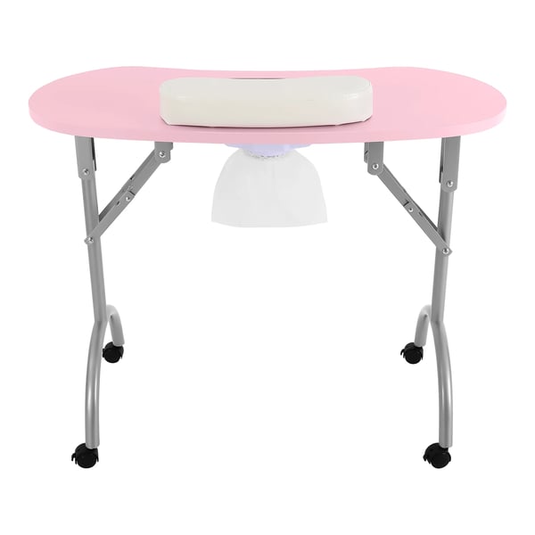 Neglebord - Sammenklappeligt Manicurebord - Bærbar - Med hjul - Håndledspude - Støvudsug 220–240 V - 90×40×72,5 cm - Bæreevne 30 kg - Pink