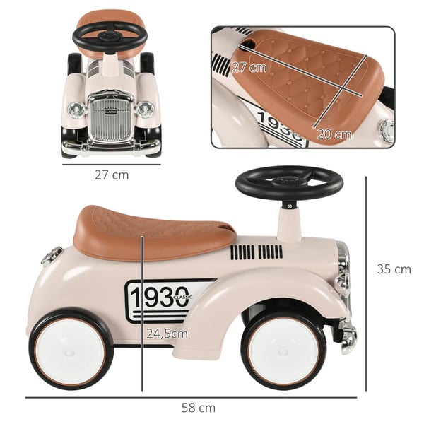 Sparkbil för småbarn - Gåbil - 12–36 månader - Tuta - Förvaringsfack - Ratt - 4 hjul - 58×27×35 cm - Beige