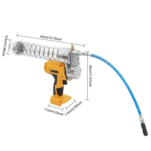 Fedtpistol - Elektrisk Batteridrevet - Tryk 8000 PSI - Flow 60 l/min - Kapacitet 900 cc - Slange 10000 PSI - Li‑ion 21/24 V (uden batteri) - Gul