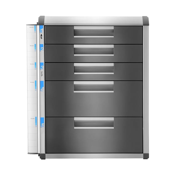 Dokumentopbevaring - Skrivebordsskuffe - 5 Skuffer - Aluminium - Størrelse 35×31,5×40,5 cm - Uden Hjul - Max 10 kg - Lysegrå