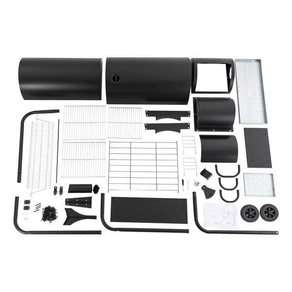 Udendørs kulgrill - Vognmodel BBQ - Med låg - Brændsel: kul - Forkromet grillrist 39×34 cm - 147×70×126 cm - Sort