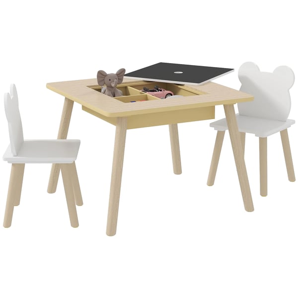 Barnbord i trä med 2 stolar - Set - Förvaringsfack - Avtagbar whiteboard - 60×60×44 cm - MDF & furu - Natur & vit Barnbord i trä med 2 stolar - Set - Förvaringsfack - Avtagbar whiteboard - 60×60×44 cm - MDF & furu - Natur & vit