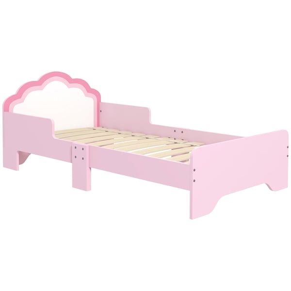 Barnsäng - Juniorsäng - 143×74×55 cm - Fallskydd - Molnformad Sänggavel - MDF & Plywood - Enkel Montering - Rosa