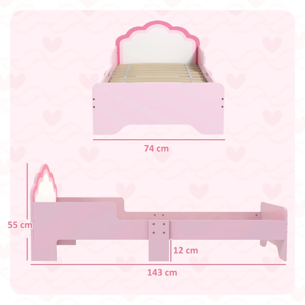 Barnsäng - Juniorsäng - 143×74×55 cm - Fallskydd - Molnformad Sänggavel - MDF & Plywood - Enkel Montering - Rosa