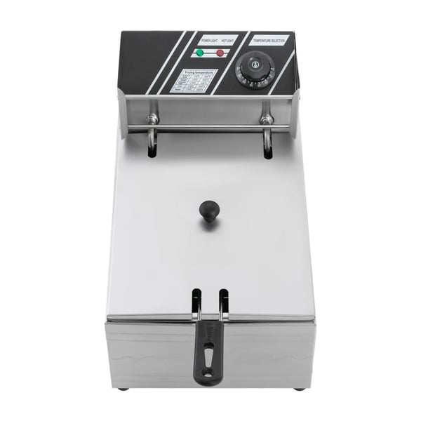 Ammattirasvakeitin - Pöytämalli - 6 L - 2500 W - 220 V EU‑pistoke - 60–200 °C - Ylikuumenemissuoja - Ruostumaton teräs IPX3 - Vaaleanharmaa