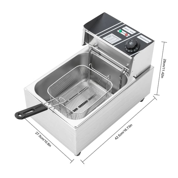 Kommerciel frituregryde - Bordmodel - 6 L - 2500 W - 220 V EU‑stik - 60–200 °C Termostat - Overophedningsbeskyttelse - Rustfrit stål IPX3 - Lysegrå