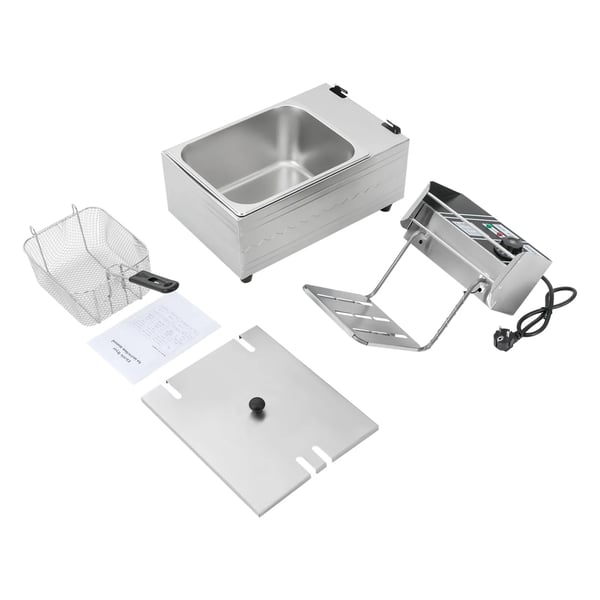 Kommerciel frituregryde - Bordmodel - 6 L - 2500 W - 220 V EU‑stik - 60–200 °C Termostat - Overophedningsbeskyttelse - Rustfrit stål IPX3 - Lysegrå