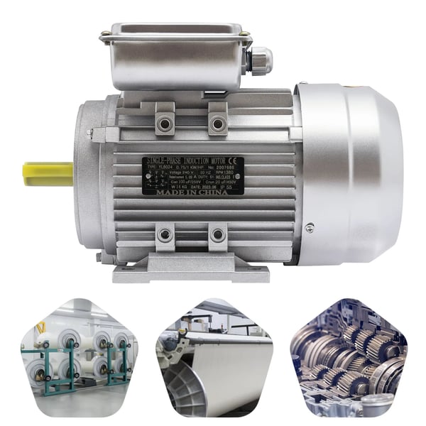 Elmotor - 1-faset AC-motor - 240V 750W - Kobberviklinger - IP55 - Høj virkningsgrad - Aluminiumhus - Til industrimaskiner