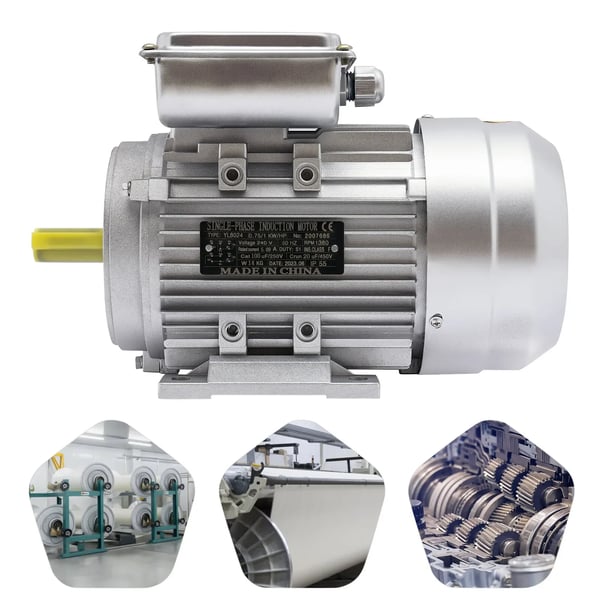 Elmotor - 1-faset AC-motor - 240V 750W - Kobberviklinger - IP55 - Høj virkningsgrad - Aluminiumhus - Til industrimaskiner