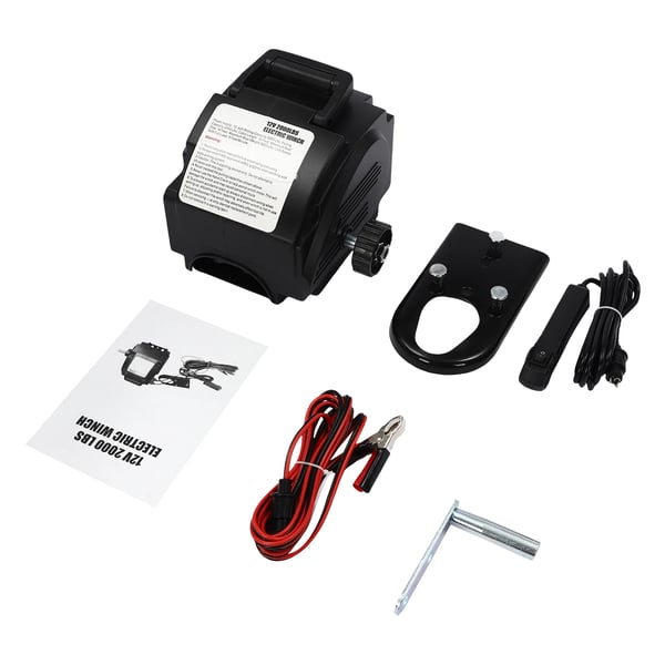 Elektrisk spil - 12V 300W - Trækkraft 907 kg - Rullelast 2721 kg - Kabel-/håndbetjening - Stål + ABS - 3 m strømkabel - Sort