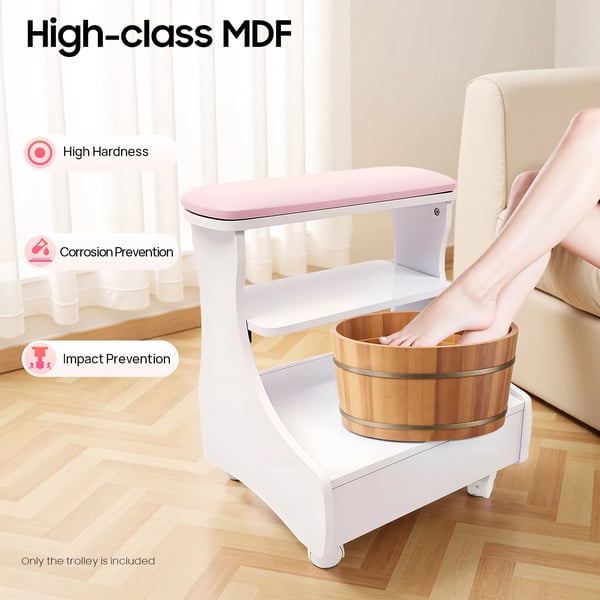 Fodbadvogn - Fodskammel til pedicure/manicure - Med Hjul - Fodstøtte - Salon & Spa - Samles Selv - Pink