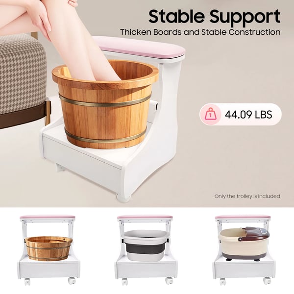 Fodbadvogn - Fodskammel til pedicure/manicure - Med Hjul - Fodstøtte - Salon & Spa - Samles Selv - Pink