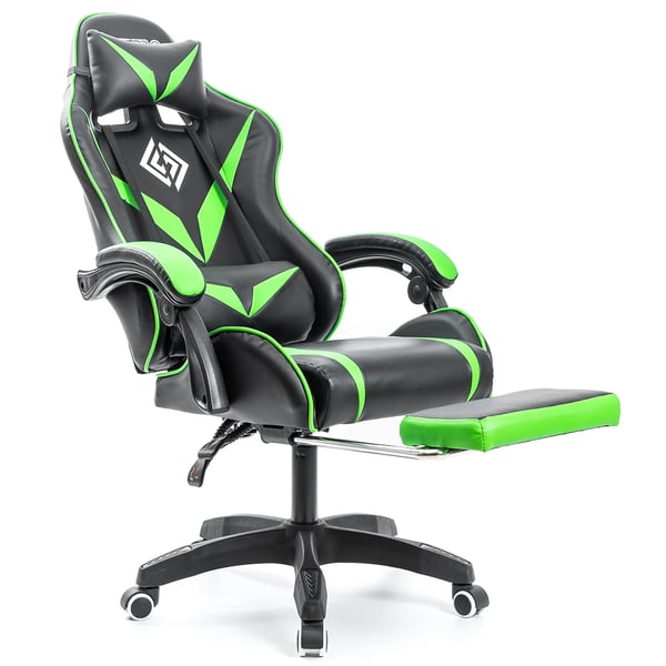 Pelituoli - Ergonominen toimistotuoli - Hieronta, Jalkatuki, Lannerangan tuki, Kallistuva selkänoja, Säädettävät käsinojat, Maks. 180 kg