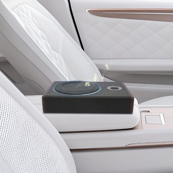 Aktiv bilsubwoofer - Ultratynd basboks under sædet - 600 W maks, 200 W RMS - 12 V - Kompakt 34,5×26×6,8 cm - Sort
