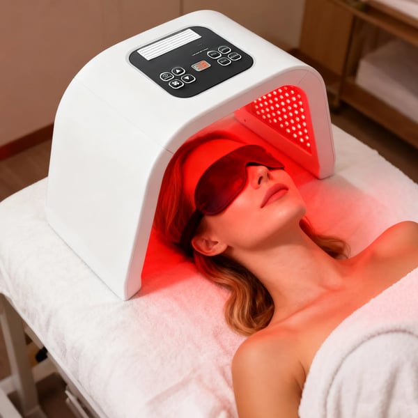 LED ansigtsmaske - PDT lysterapi - 7 Farver - 287 LED - Hudopstramning - Netdrift 100–240V 50/60Hz - Plastik - Hvid
