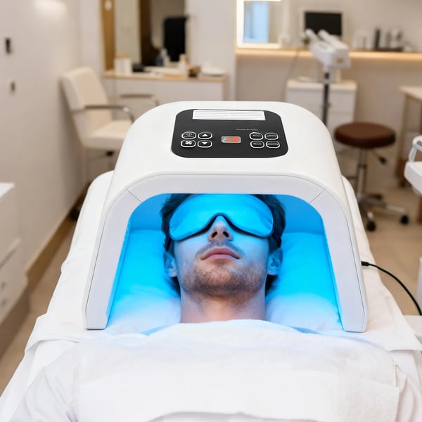LED ansigtsmaske - PDT lysterapi - 7 Farver - 287 LED - Hudopstramning - Netdrift 100–240V 50/60Hz - Plastik - Hvid
