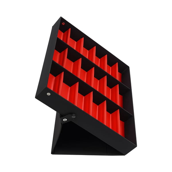 Brille displaykasse - Opbevaringskasse til solbriller - 18 Rum - Klaplåg - MDF/Træramme - Mål 47,5×37,5×5,5 cm - Rød