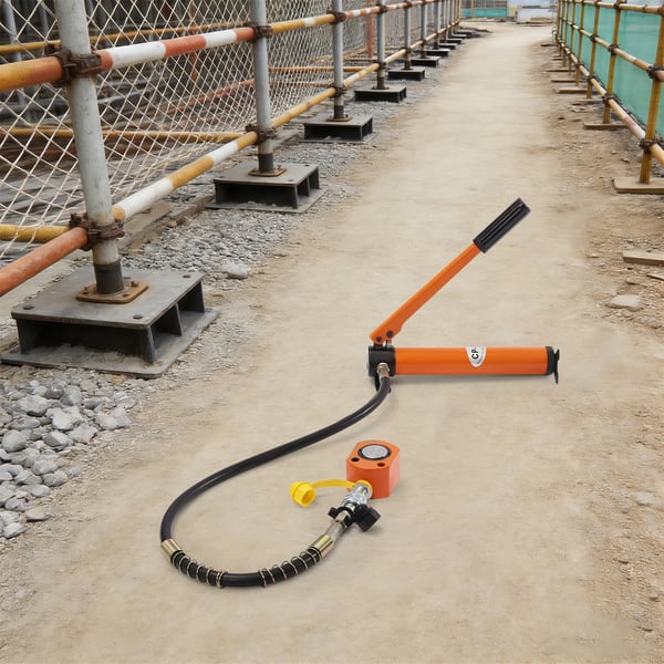 Hydraulisk flaskedonkraft - Kort model - 10 ton - Manuel pumpe 350 ml - Max 70 MPa - Slaghøjde 64 mm - Stål - Orange