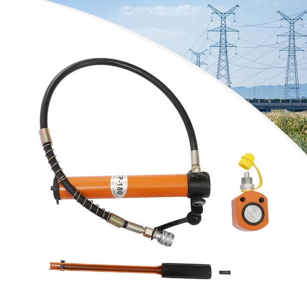 Hydraulisk flaskedonkraft - Kort model - 10 ton - Manuel pumpe 350 ml - Max 70 MPa - Slaghøjde 64 mm - Stål - Orange