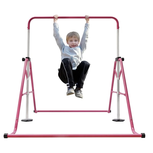 Gymnastikstang - Sammenklappeligt Fristående Stativ - Højdejusterbar 115–155 cm - Max 80 kg - Stål - Skridsikre gummifødder - Rosa
