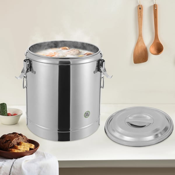 Termobeholder til suppe - Isoleret beholder 30 L - Rustfrit stål 304 - 34,5 x 38,5 cm - Til kommerciel brug - Stor kapacitet - Sølv