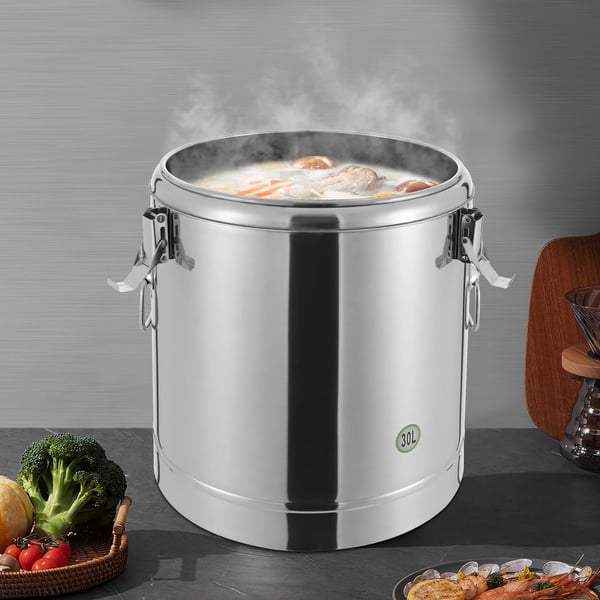Termobeholder til suppe - Isoleret beholder 30 L - Rustfrit stål 304 - 34,5 x 38,5 cm - Til kommerciel brug - Stor kapacitet - Sølv