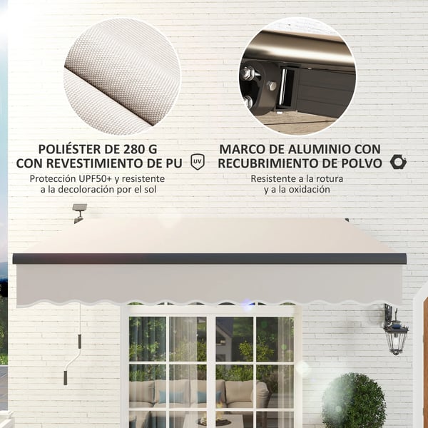 Markis - Manuell utdragbar - 3 x 2,5 m - Canvasduk - Vit