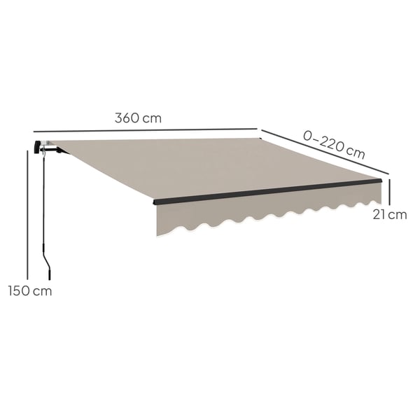 Terrassmarkis - Manuell infällbar - 360×220 cm - UV30+ skydd - Polyesterduk - Vit