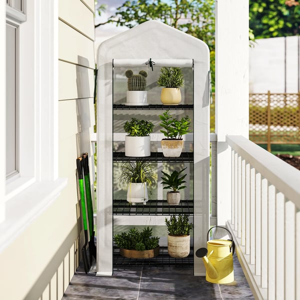 Trädgårdsväxthus - Mini-växthus - 4 hyllor - Vattentätt - 70×50×160 cm - För odling - Vit