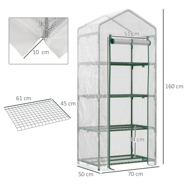 Trädgårdsväxthus - Mini-växthus - 4 hyllor - Vattentätt - 70×50×160 cm - För odling - Vit