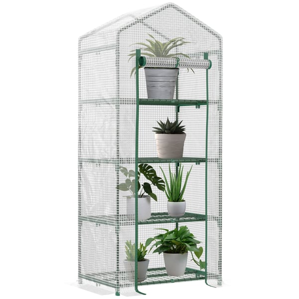 Trädgårdsväxthus - Mini-växthus - 4 hyllor - Vattentätt - 70×50×160 cm - För odling - Vit