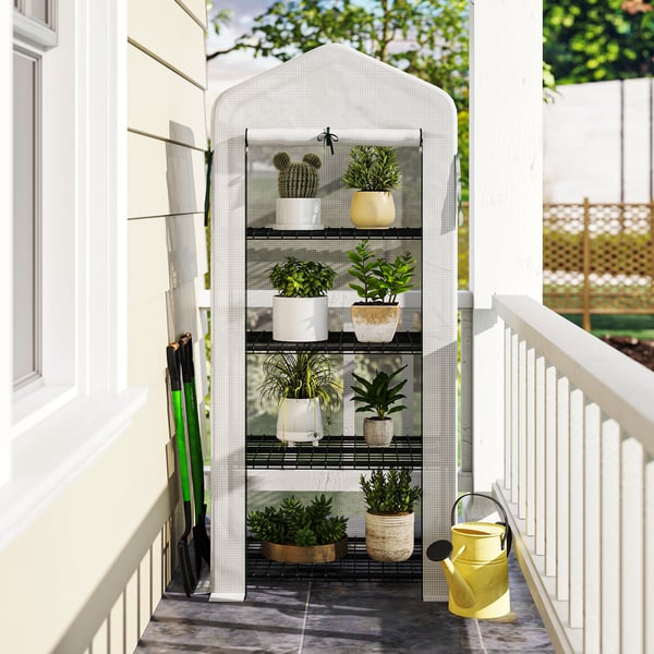 Trädgårdsväxthus - Mini-växthus - 4 hyllor - Vattentätt - 70×50×160 cm - För odling - Vit