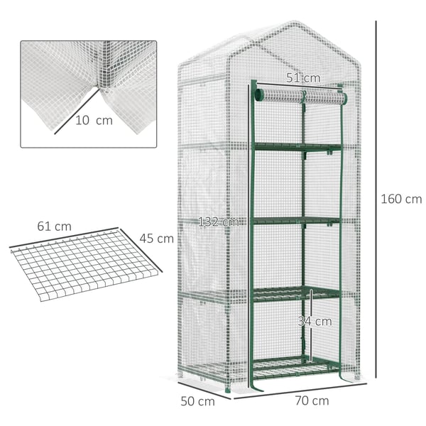 Trädgårdsväxthus - Mini-växthus - 4 hyllor - Vattentätt - 70×50×160 cm - För odling - Vit