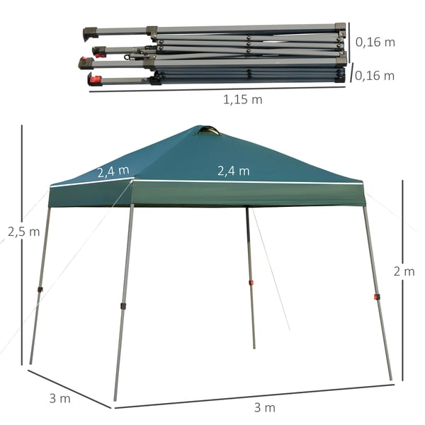Trädgårdspaviljong 3x3 m - Fällbar pop up - Oxford-tyg - Transportväska med hjul - För trädgård & camping - Grön